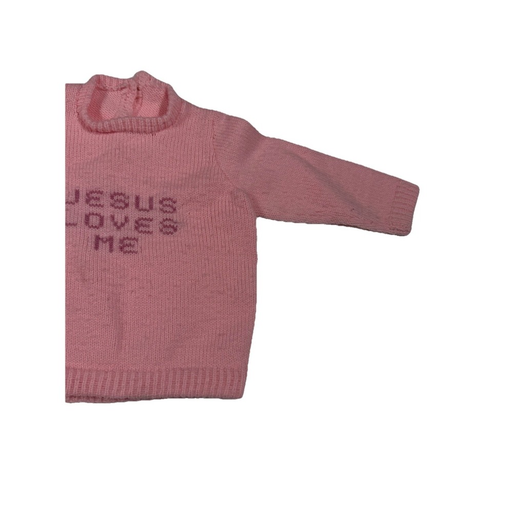 Toddler Baby Sweater HANDMADE CROCHETED "Jesus Loves Me" Pink 2T Church God - Picture 3 of 8